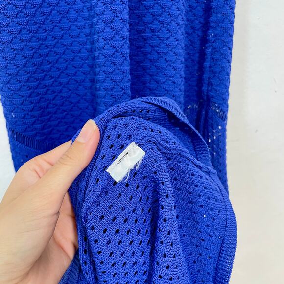 Zara – Cobalt Blue Open Crochet Knit Chain Detail Fitted Maxi Dress - Picture 6 of 8